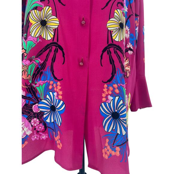 ETRO Silk Floral Print Longline Button-Down Tunic Shirt – Size 42 - Picture 10 of 13